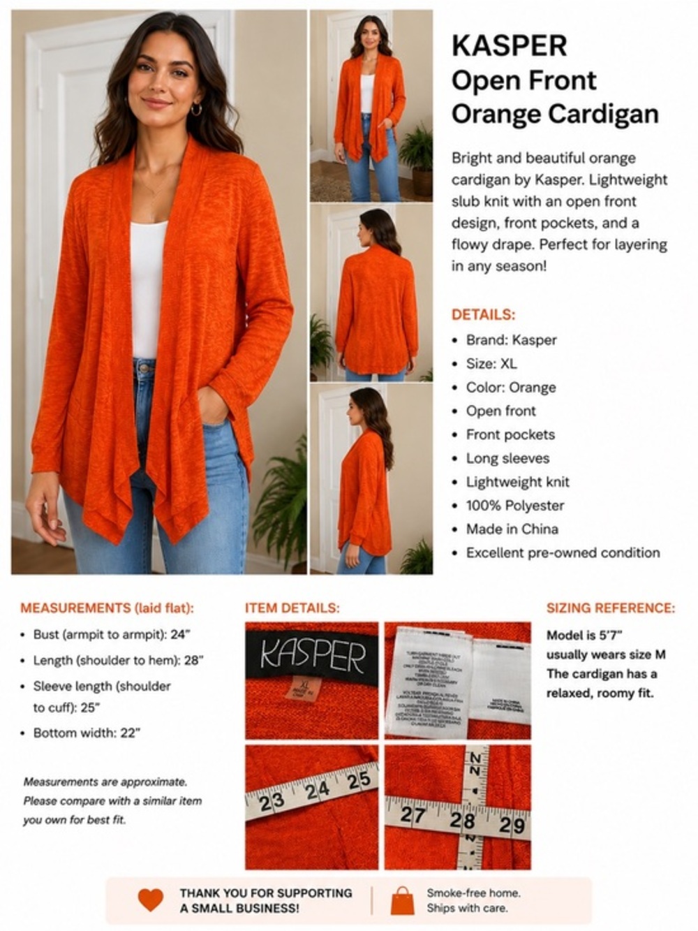 Kasper Open Front Cardigan – Size XL